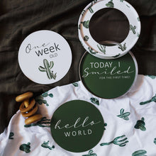Load image into Gallery viewer, Cactus & Leaf Green Reversible Milestone Cards - Snuggle Hunny Kids - Green Lily