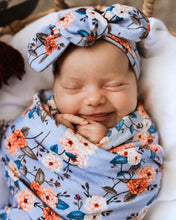 Load image into Gallery viewer, Vintage Blossom l Baby Jersey Wrap & Topknot Set - Snugge Hunny Kids - Green Lily