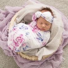 Load image into Gallery viewer, Lilac Skies l Baby Jersey Wrap & Topknot Set - Snugge Hunny Kids - Green Lily