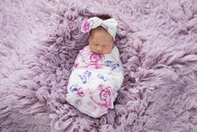 Load image into Gallery viewer, Lilac Skies l Baby Jersey Wrap & Topknot Set - Snugge Hunny Kids - Green Lily