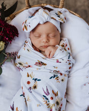 Load image into Gallery viewer, Boho Posy | Baby Jersey Wrap & Topknot Set - Snuggle Hunny Kids - Green Lily