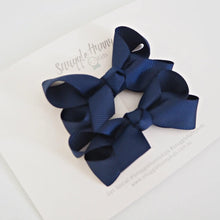 Load image into Gallery viewer, Navy Bow Clips - Piggy Tail Set
