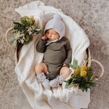 Load image into Gallery viewer, Grey Merino Wool Bonnet & Booties l Snuggle Hunny Kids - Green Lily