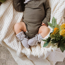 Load image into Gallery viewer, Grey Merino Wool Bonnet & Booties l Snuggle Hunny Kids - Green Lily