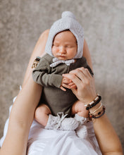 Load image into Gallery viewer, Grey Merino Wool Bonnet & Booties l Snuggle Hunny Kids - Green Lily