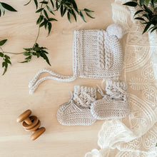 Load image into Gallery viewer, Grey Merino Wool Bonnet & Booties l Snuggle Hunny Kids - Green Lily