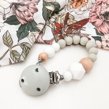 Load image into Gallery viewer, Grey/White Scandi Silicone Dummy Holder (preorder due feb) - Green Lily