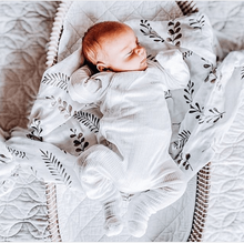 Load image into Gallery viewer, Wild Fern Warm Grey l Organic Muslin Wrap - Green Lily