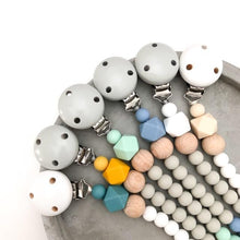 Load image into Gallery viewer, Grey/Mustard Scandi Silicone Dummy Holder (preorder due feb) - Green Lily