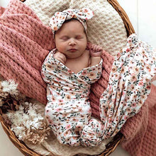 Load image into Gallery viewer, Spring Floral  | Baby Jersey Wrap & Topknot Set - Snuggle Hunny