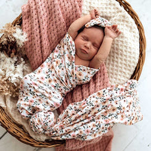 Load image into Gallery viewer, Spring Floral  | Baby Jersey Wrap & Topknot Set - Snuggle Hunny