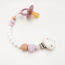 Load image into Gallery viewer, White/Lilac Scandi Silicone Dummy Holder (preorder due feb) - Green Lily