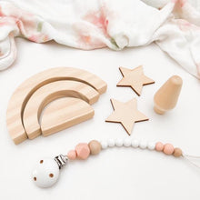Load image into Gallery viewer, White/Peach Scandi Silicone Dummy Holder - Green Lily