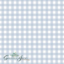 Load image into Gallery viewer, Snuggly Jacks - Cornflower Gingham Jersey Swaddle Stretch Wrap & Beanie