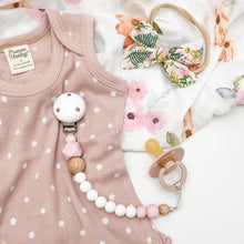 Load image into Gallery viewer, White/Lilac Scandi Silicone Dummy Holder (preorder due feb) - Green Lily