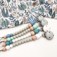 Load image into Gallery viewer, White/Teal Scandi Silicone Dummy Holder (preorder due feb) - Green Lily