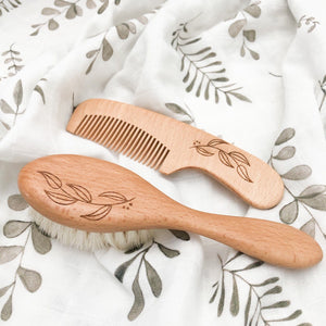 Wooden Hairbrush & Comb Set
