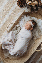 Load image into Gallery viewer, Snuggly Jacks - Sand Gingham Jersey Swaddle Stretch Wrap & Beanie Set