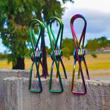Load image into Gallery viewer, Twin Pack Rainbow Stainless Steel Infinity Clothes Pegs 40 Regular & 10 Large - Green Lily