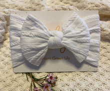 Load image into Gallery viewer, Green Lily wide bow stretchy headband - WHITE