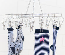 Load image into Gallery viewer, Stainless Steel Sock Hanger with 20 Pegs - Green Lily