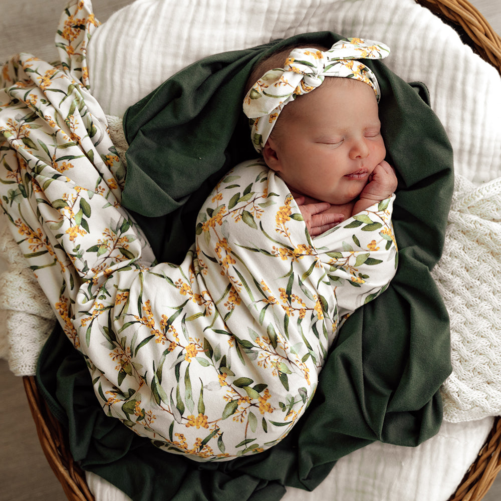 Golden Wattle | Baby Stretch Wrap & Topknot Set - Snuggle Hunny