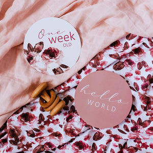 Fluer & Jewel Pink Reversible Milestone Cards - Snuggle Hunny Kids - Green Lily 