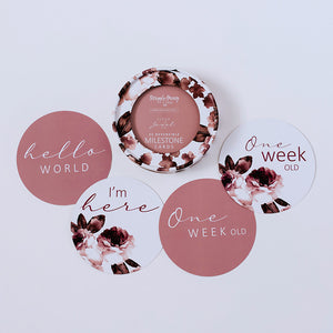 Fluer & Jewel Pink Reversible Milestone Cards - Snuggle Hunny Kids - Green Lily 