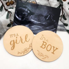 Load image into Gallery viewer, Gender Reveal Wooden Milestone Cards - Green Lily 
