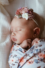 Load image into Gallery viewer, Vintage Blossom l Baby Jersey Wrap &amp; Topknot Set - Snugge Hunny Kids - Green Lily 
