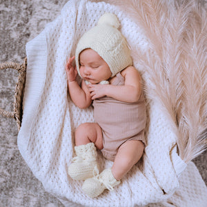 White l Diamond Knit Baby Blanket - Green Lily 