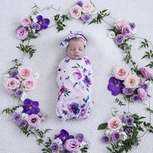 Load image into Gallery viewer, Floral Kiss  | Snuggle Swaddle &amp; Topknot Set - Snuggle Hunny Kids

