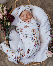 Load image into Gallery viewer, Boho Posy | Baby Jersey Wrap &amp; Topknot Set - Snuggle Hunny Kids - Green Lily 
