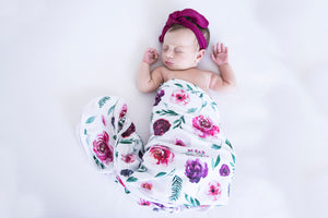 Peonie l Baby Jersey Wrap & Topknot Set - Snugge Hunny Kids - Green Lily 