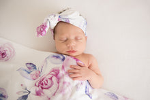 Load image into Gallery viewer, Lilac Skies l Baby Jersey Wrap &amp; Topknot Set - Snugge Hunny Kids - Green Lily 
