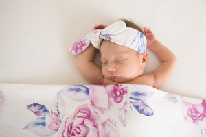 Lilac Skies l Baby Jersey Wrap & Topknot Set - Snugge Hunny Kids - Green Lily 