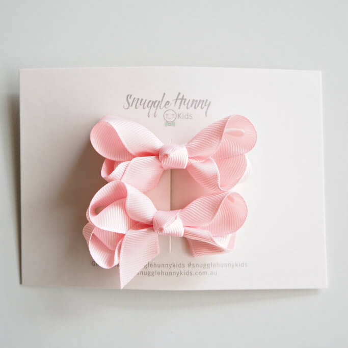 Light Pink Bow Clips - Piggy Tail Set - Green Lily 