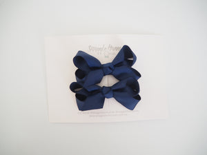 Navy Bow Clips - Piggy Tail Set