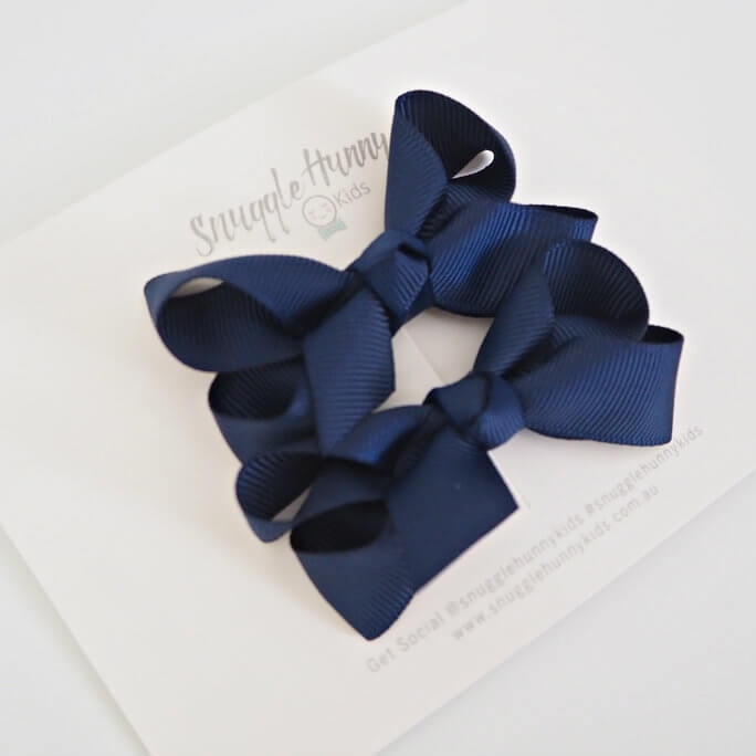 Navy Bow Clips - Piggy Tail Set