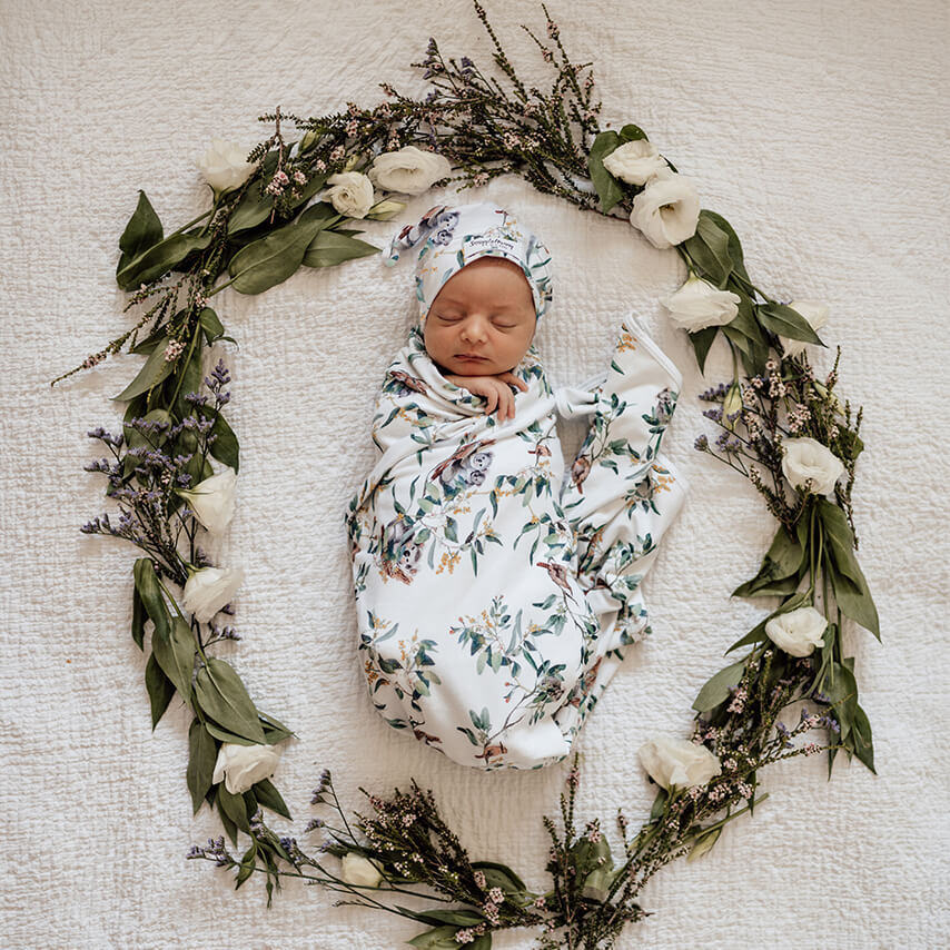 Eucalypt l Baby Jersey Wrap & Beanie Set - Snugge Hunny Kids - Green Lily 