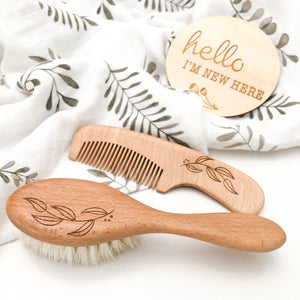 Wooden Hairbrush & Comb Set