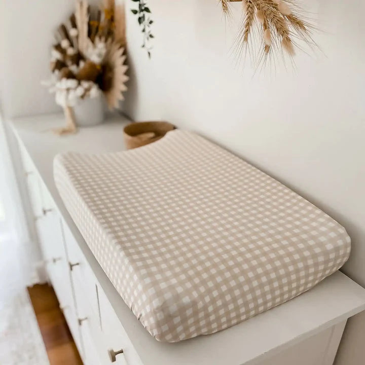 Snuggly Jacks Sand Gingham Organic Cotton Bassinet Sheet