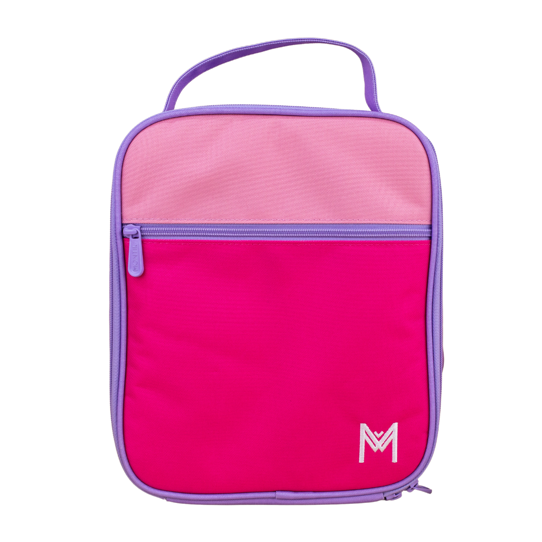 MontiiCo Large Insulated Lunch Bag Pink Colour Block Green Lily