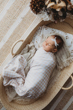 Load image into Gallery viewer, Snuggly Jacks - Sand Gingham Jersey Swaddle Stretch Wrap &amp; Beanie Set
