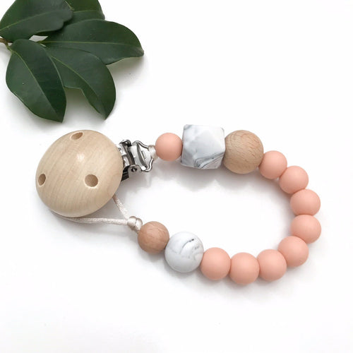 Peach - Marble Accent Silicone Dummy Holder - Green Lily 