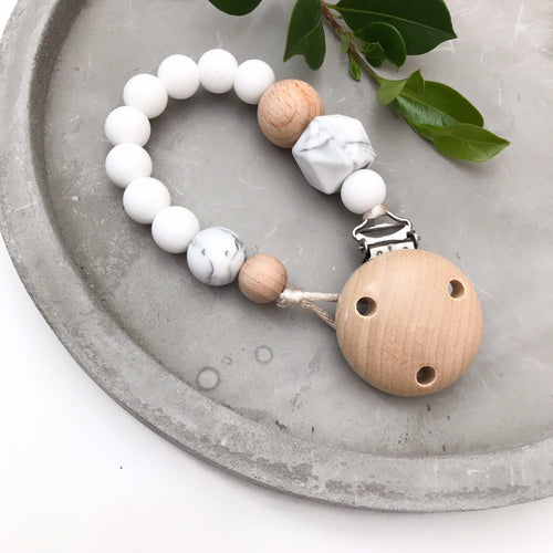 White - Marble Accent Silicone Dummy Holder (preorder due feb) - Green Lily 