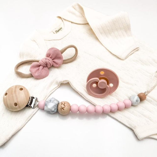 Pale Pink - Marble Accent Silicone Dummy Holder - Green Lily 
