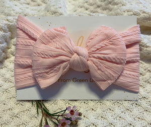 Green Lily wide bow stretchy headband - LIGHT PINK