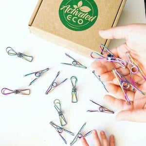 Twin Pack Rainbow Stainless Steel Infinity Clothes Pegs 40 Regular & 10 Large - Green Lily 