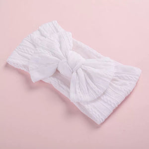 Green Lily wide bow stretchy headband - WHITE